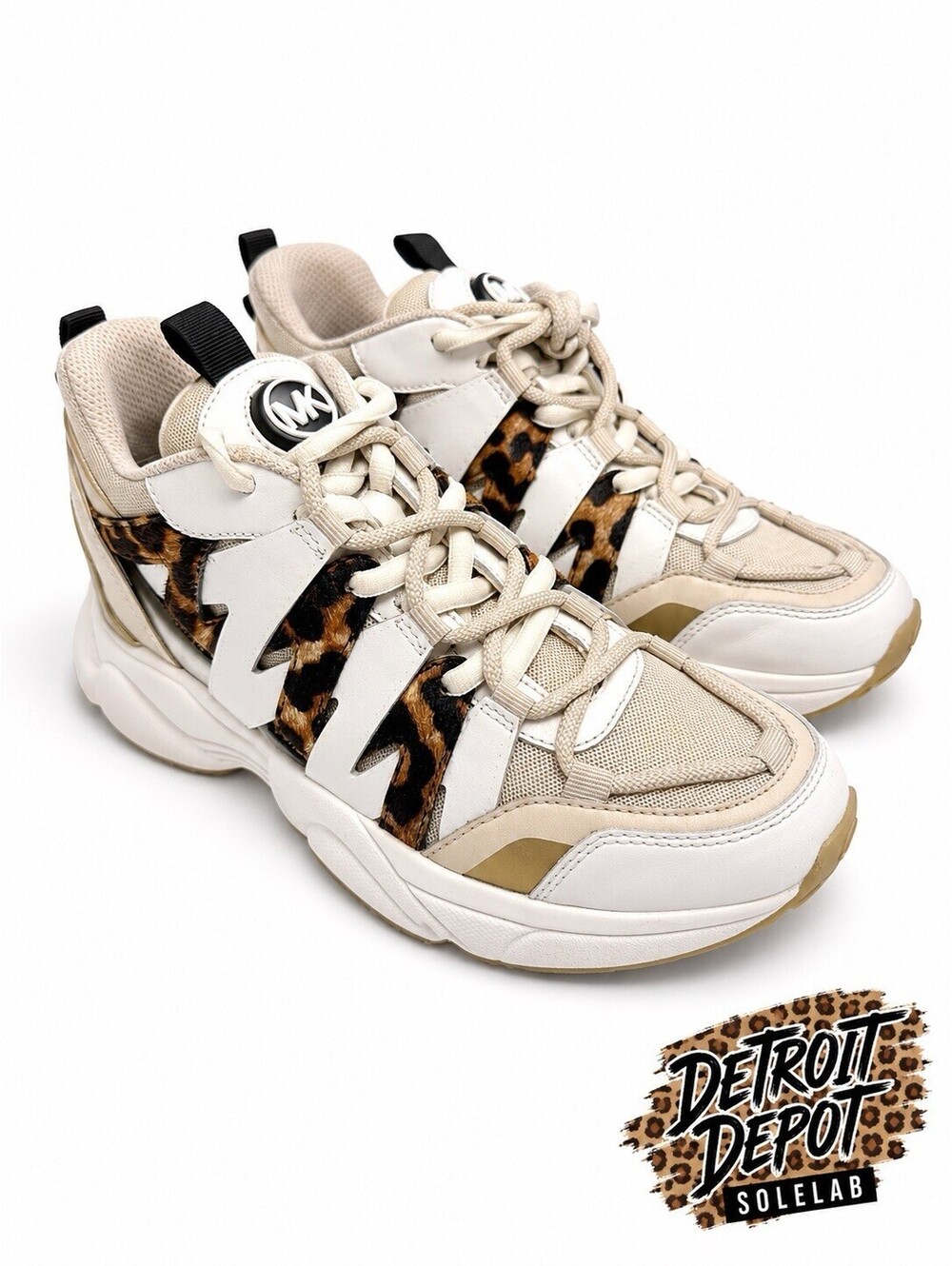Michael Kors Olympia Trainer Womens 6M Leopard Haircalf Chunky Sneakers